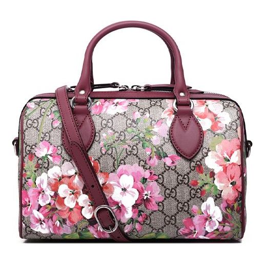 (WMNS) Gucci GG Blooms Logo Printing Canvas Boston Small Ebony / Pink / Wine Red Handbag 409529-KU2IN-8693