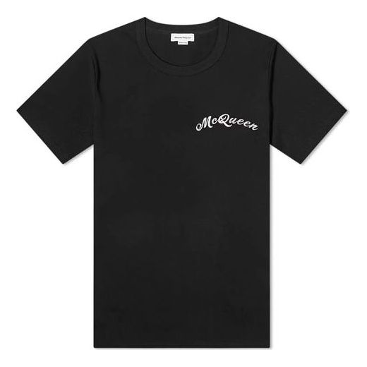 Men's Alexander McQueen FW21 Logo Micro Mark Embroidered Casual Short Sleeve Black 624180-QRX01-1000