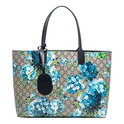 (WMNS) Gucci GG Blooms Logo Printing Canvas Tote Shoulder Bag Large Beige / Blue Handbag 546317-CU71X-8499