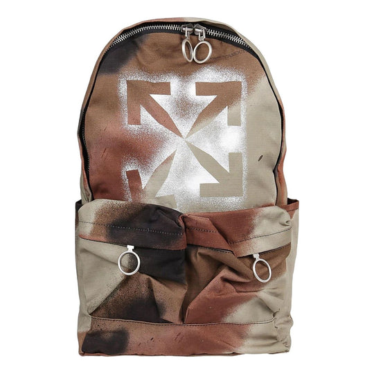 Men's Off-White Cotton Classic Arrow Logo Adornment Zipper Handbag Backpack Brown OMNB003E20FAB0036060