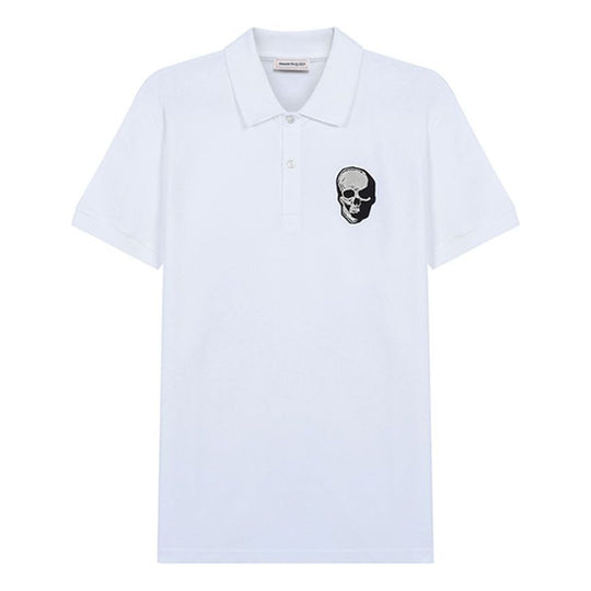 Alexander McQueen SS21 Embroidery Skull Cotton Polo Male White 650418-QQX33-9000