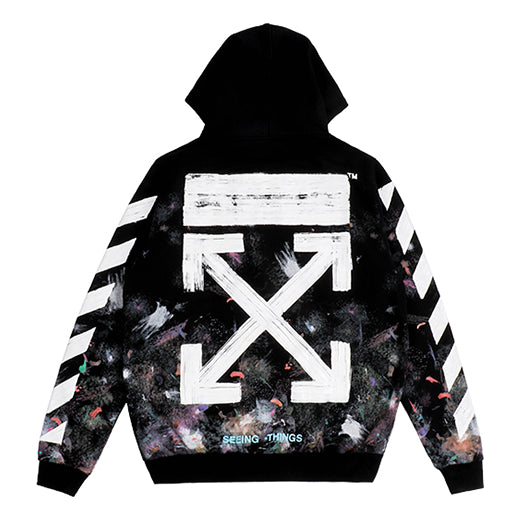 Off-White Galaxy Brush Graffiti Hooded Zip-up Fleece Men Black OMBB003F176190309901