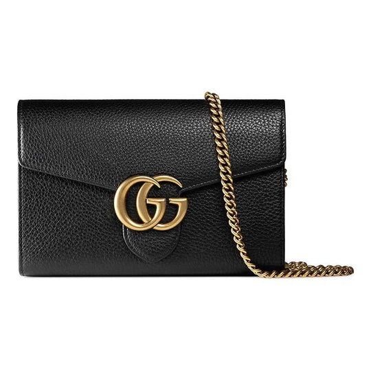 Gucci GG Marmont Gold Label Logo Leather Chain Wallet Shoulder Messenger Bag Black 401232-A7M0T-1000