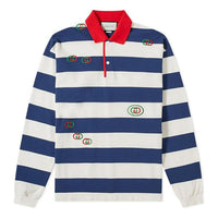 Gucci Men s Long Sleeve Striped Logo Polo Shirt Blue 573265-XJA6H-4594