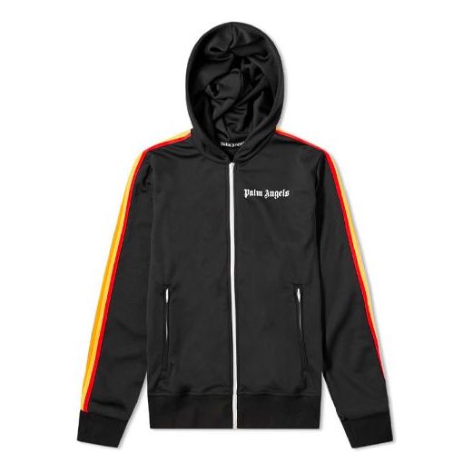 Men's PALM ANGELS Rainbow Stripe Printing hooded Sports Black PMBD025E20FAB0041084