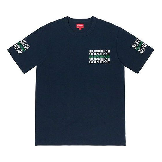 Supreme SS19 Stack Logo Tee Navy logo Round Neck Short Sleeve Unisex Navy Blue SUP-SS19-430