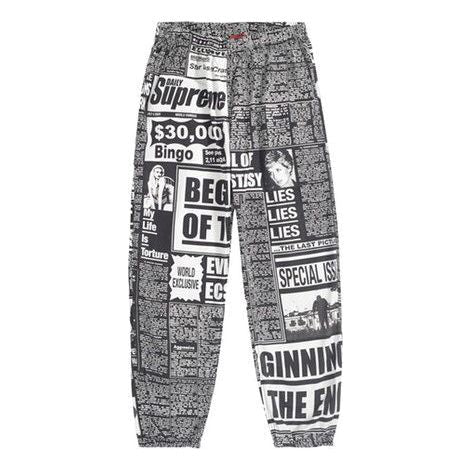 Supreme FW18 Newsprint Skate Pant Black Pattern Printing Bundle Feet Pants Unisex Gray SUP-FW18-840