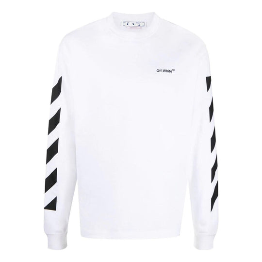 Men's Off-White FW22 Stripe Round Neck Long Sleeves White T-Shirt OMAB064C99JER0010110