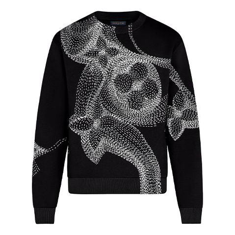 LOUIS VUITTON LV Floral Print Crew Neck Long Sleeve Sweater For Men Black 1A8A7F