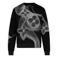 LOUIS VUITTON LV Floral Print Crew Neck Long Sleeve Sweater For Men Black 1A8A7F