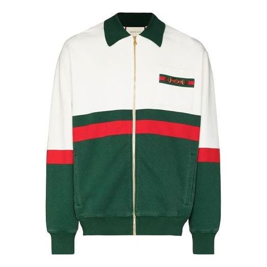 Gucci Web Detail Panelled Zip-Up Cardigan 'White Green' 625402-XJC0D-9146