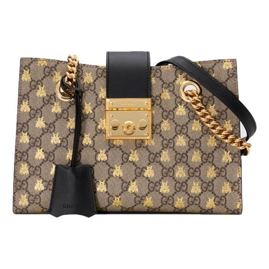 (WMNS) Gucci Padlock Metallic Bee Printing Logo Canvas Chain handbag Small / Black Classic 498156-9F26G-8319