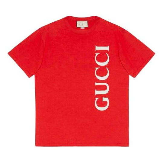 Men's Gucci Large Logo Printing Short Sleeve Red T-Shirt 565806-XJB2V-6068