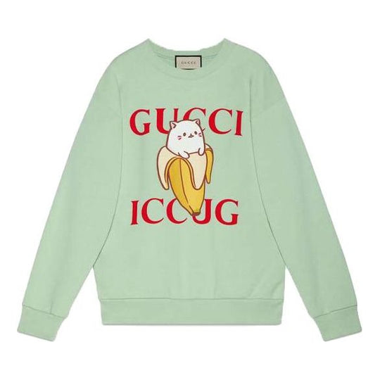 Gucci x Bananya Crossover SS21 Kitten Round Neck Cartoon Long Sleeves Green 617964-XJDGS-3614