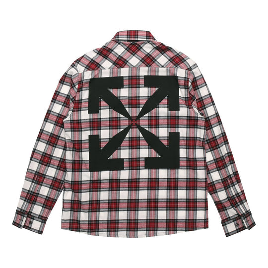 Men's Off-White SS21 Plaid Back Arrow Red Shirt OMGA133R21FAB0022500