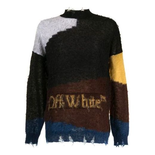 Off-White Cozy Round Neck Splicing Colorblock OMHE062F20KNI0010825