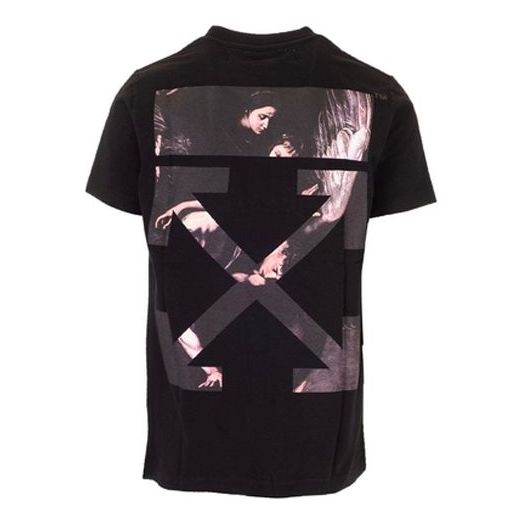 Men's Off-White Caravaggio Arrow Back Printing Short Sleeve Ordinary Version Black T-Shirt OMAA027S201850041088