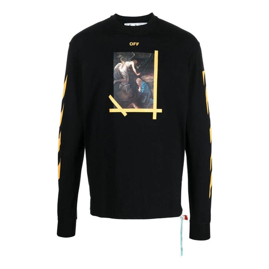 Men's Off-White FW22 Solid Color Round Neck Painting Printing Long Sleeves Black T-Shirt OMAB064C99JER0111001