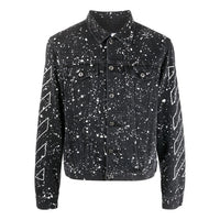 Men's Off-White FW22 Paint Splash Effect Single Breasted Jacket Denim Black OMYE079F22DEN0011001