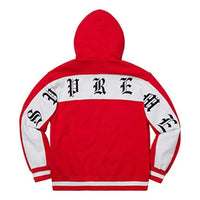 Supreme SS19 Old English Stripe Zip Up Sweatshirt Red Logo SUP-SS19-607