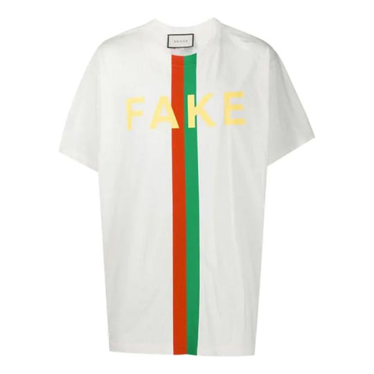 Men's Gucci Fake/Not Alphabet Printing Large Short Sleeve White T-Shirt 616036-XJCXX-9095