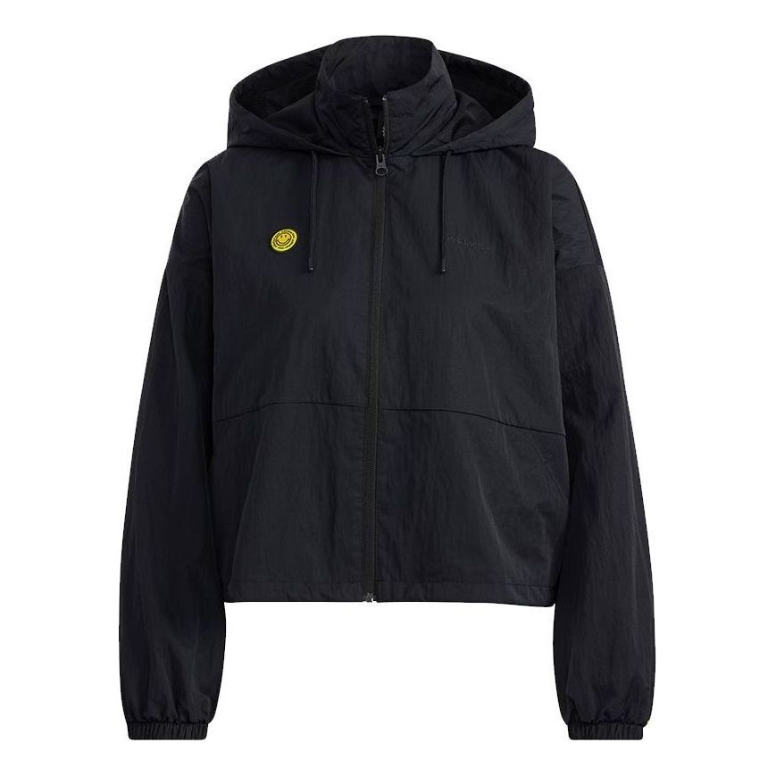(WMNS) adidas Neo x SMILEY Csmly Windbreaker Jacket 'Black Yellow' HE7953