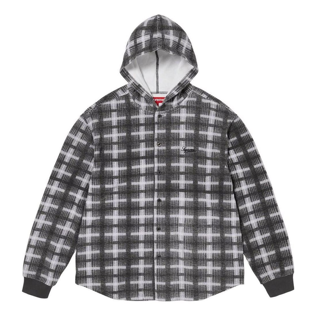 Supreme FW23 Week14 Hooded Plaid Knit Shirt Jacket 'Black' SUP-FW23-224