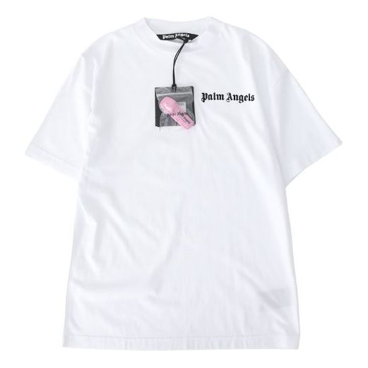 Men's PALM ANGELS Printing Logo Short Sleeve White PMAA001R204130010110
