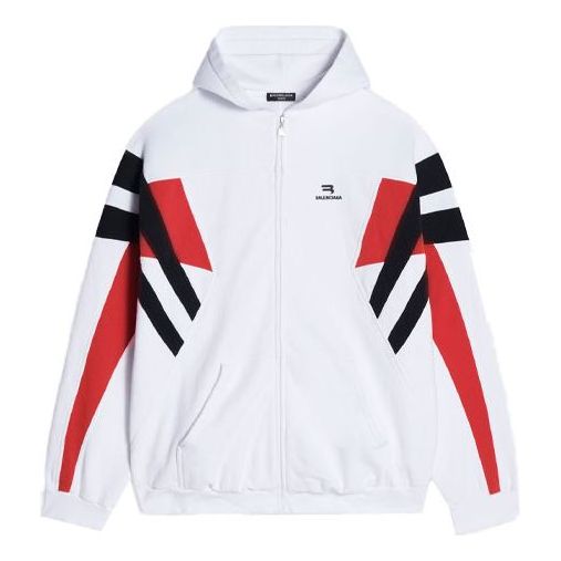 Balenciaga Sporty B Zip-Up Tracksuit Hoodie 'White Black Red' 675330TLVA39028