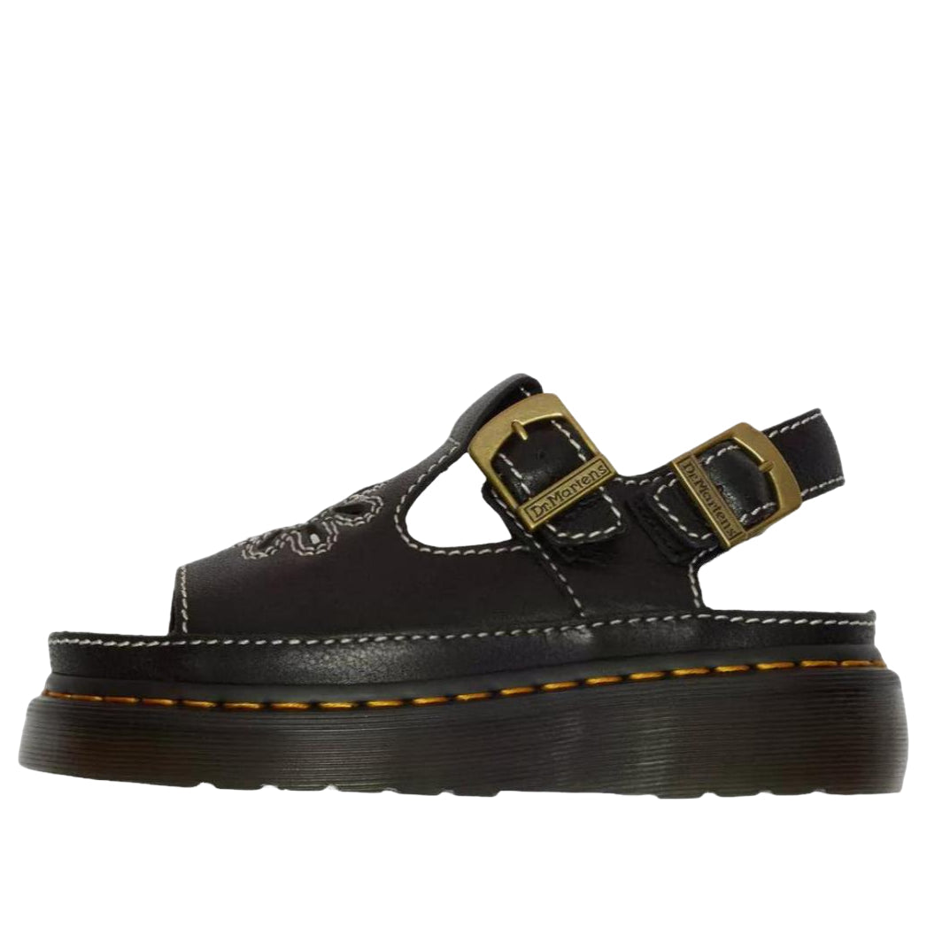 (WMNS) Dr. Martens Dunnet Flower Full Grain Leather Sandals 'Black' 40526001
