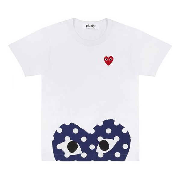 COMME des GARCONS PLAY Blue polka dots Pattern Short Sleeve White AZT235