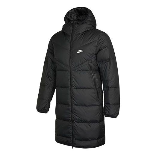 Men's Nike Logo Mid-Length Sports Hooded Down Jacket Black DD6789-010