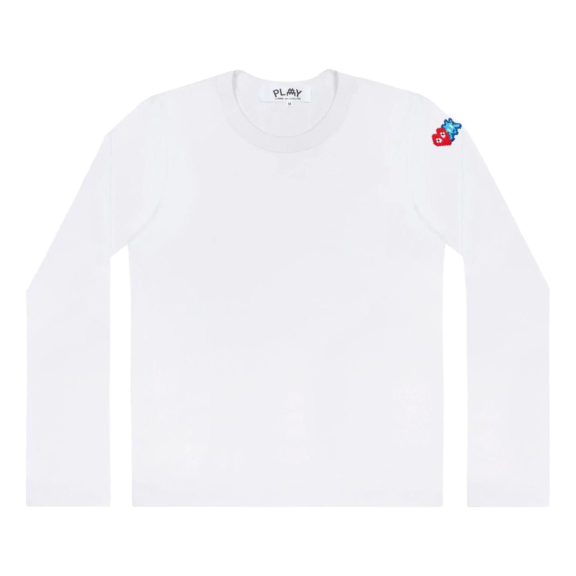 COMME des GARCONS PLAY SS25 x Invader Double Pixel Heart Long Sleeve T-Shirt 'White' AZ-T330-051-3