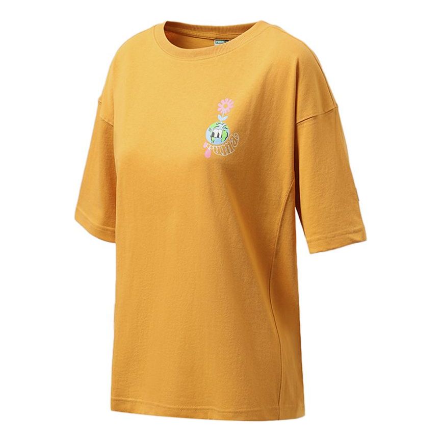 (WMNS) PUMA Printing Casual Sport Round NeckShort Sleeve Yellow 533050-37