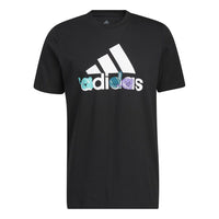 Men's adidas Logo Cartoon Pattern Printing Round Neck Short Sleeve Black T-Shirt HE4837