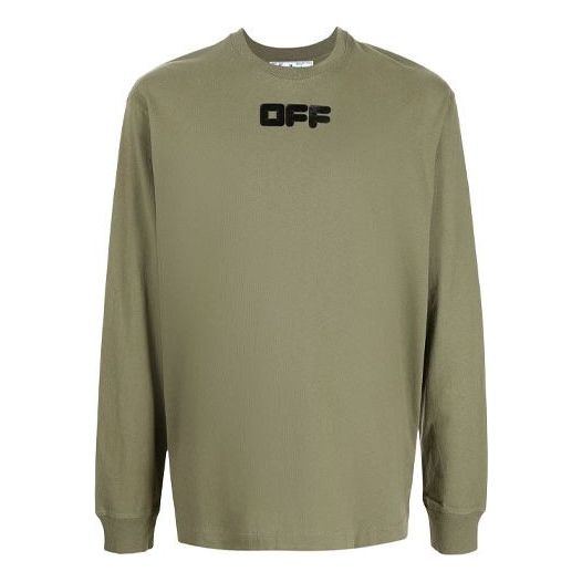 Men's Off-White FW21 Logo Printing Long Sleeves Loose Fit Green OMAB064F21JER0055510