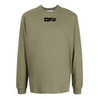 Men's Off-White FW21 Logo Printing Long Sleeves Loose Fit Green OMAB064F21JER0055510