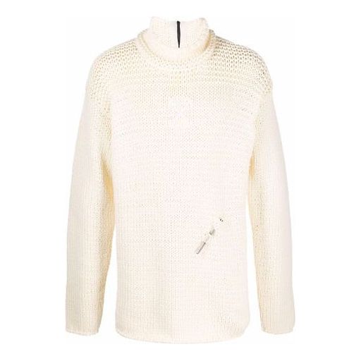 Men's Off-White Detail Knit Solid Color High Collar Wool Sweater Loose Fit White OMHA122F21KNI0016161