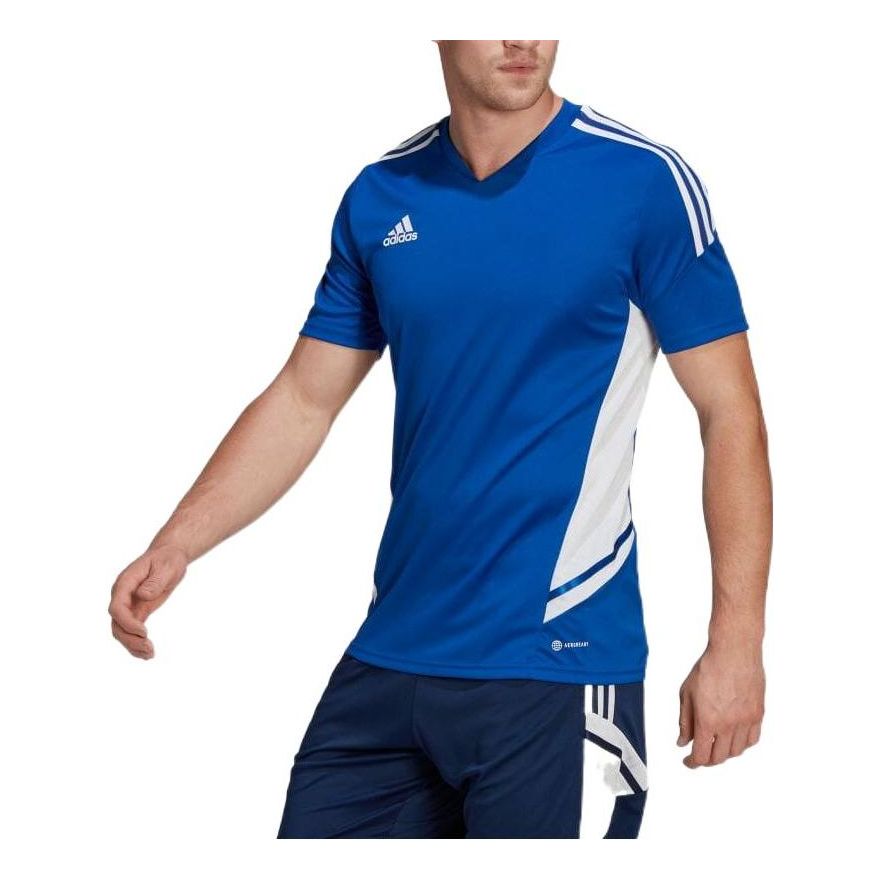 Men's adidas Stripe Printing Logo Colorblock Short Sleeve Japanese Version Blue T-Shirt HA6285