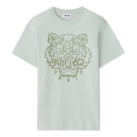Men's KENZO SS21 Tiger Head Printing Round Neck Short Sleeve Gray Green FB55TS0204SF-61