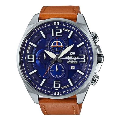 CASIO EDIFICE Blue DialBrown Strap Blue DialBrown Strap Mens BlueBrown Analog EFR-555L-2A