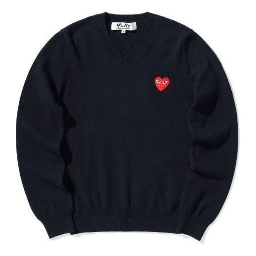 (WMNS) COMME des GARCONS PLAY V-Neck L/S T-shirt Red Emblem 'Navy' AZ-N001-051-2