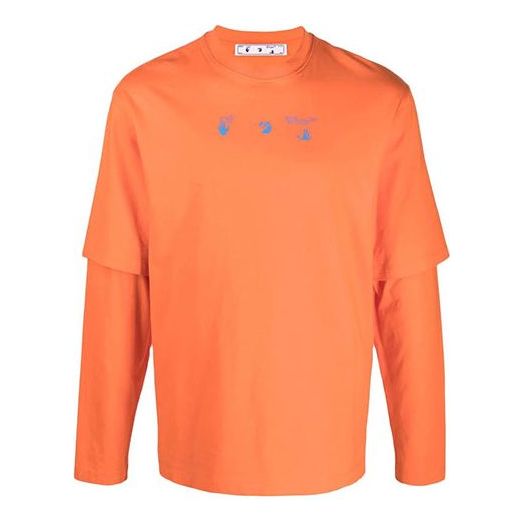 Men's Off-White FW21 Logo Round Neck Pullover Printing Long Sleeves Loose Fit Orange T-Shirt OMAB066F21JER0022045