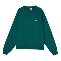 Men's Nike Lab Fleece Crew Solid Color Plush Stay Warm Sports Round Neck Pullover Green DA0318-340