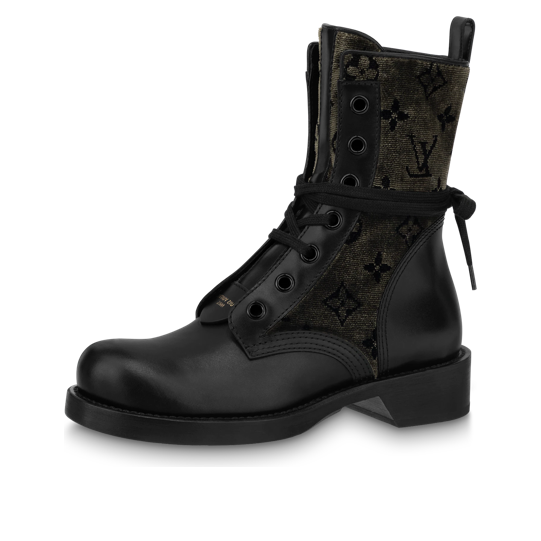 (WMNS) LOUIS VUITTON LV Flat Ranger Boots 'Black with Olive Green Monogram' 1AADKK