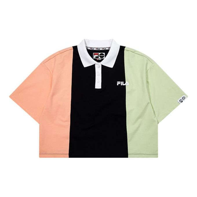 (WMNS) FILA FUSION Logo Printing Colorblock Sports Short Sleeve Polo Shirt Black T11W036110F-BK