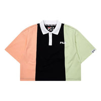 (WMNS) FILA FUSION Logo Printing Colorblock Sports Short Sleeve Polo Shirt Black T11W036110F-BK