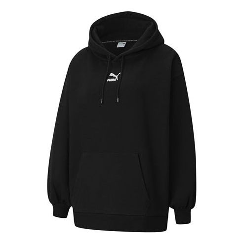 (WMNS) PUMA Classics Oversized Logo Printing Hoodie Black 530280-01