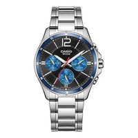 Men's CASIO VINTAGE Series Minimalistic waterproof Casual quartz Silver Mens Blue Analog MTP-E307D-1A
