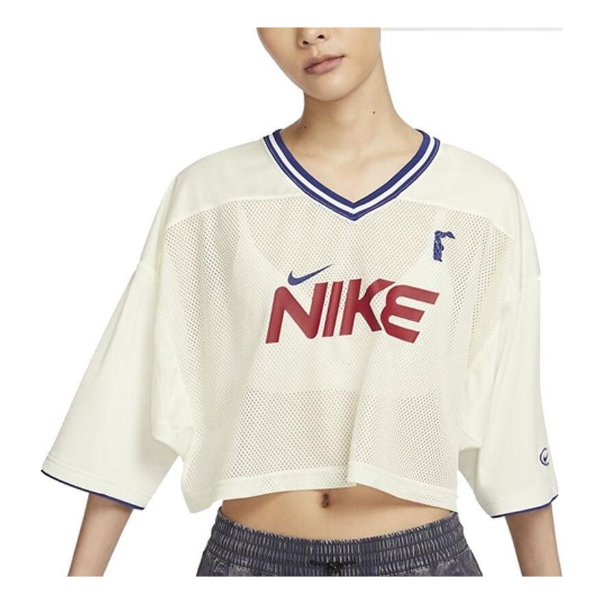 (WMNS) Nike Sportswear Graphic Crop Jersey Asia Sizing 'Beige Red' HF6288-133